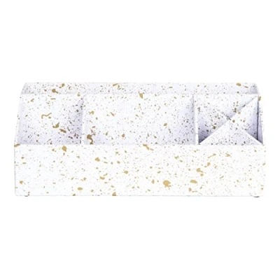 Image of Bigso Box of Sweden Desk Storage Organiser with 4 Compartments Stationery for Notes, Paperclips, Pens etc. Pen Holder Made Fibreboard and Paper Gold Speckled