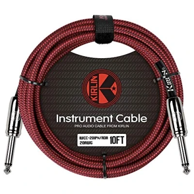 Image of Kirlin IWC201PNRD 20FT Fabric Straight Instrument Cable Guitar Lead, Red, 20 ft