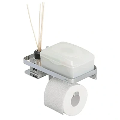 Image of Tiger Toilet roll Holder with Shelf, Stainless steel, Chrome, BxHxT: 24 x 10 11,6 cm