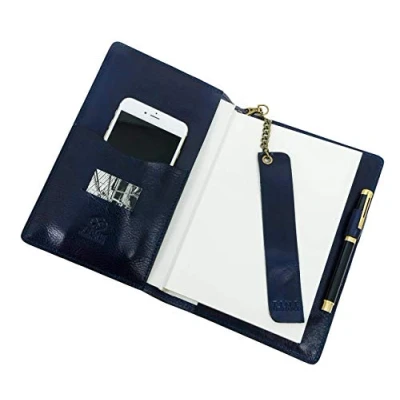Image of Time Resistance Blue Leather Journal With Refillable A5 Notepad And Bookmark Notebook Cover Pen Loop