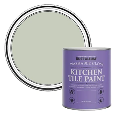 Image of Rust Oleum Green Water Resistant Kitchen Tile Paint in Gloss Finish Aloe 750ml