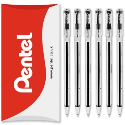 Image of Pentel BK77 Superb Ballpoint Pens 0.7mm Nib Tip 0.25mm Fine Line Width In Pillow Packaging (Black Pack of 6)