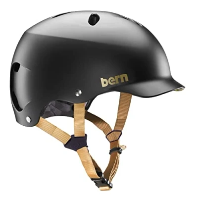 Image of BERN Watts Classic Unisex Adult Bicycle Helmet, Black/Gold, M