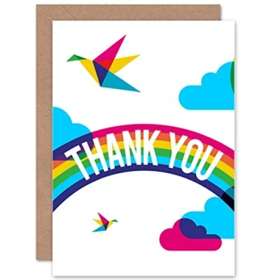 Image of Wee Blue Coo Thank You Rainbow Origami Birds Sealed Greeting Card Plus Envelope Blank inside