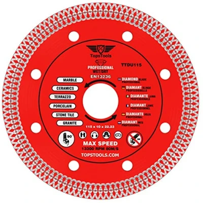 Image of 1 x TopsTools TTDU115 115mm (4&quot;) 10mm 22.23mm Bore Mesh Turbo Diamond Angle Grinder Circular Saw Blade Compatible with Bosch Dewalt Makita Milwaukee and Many Others