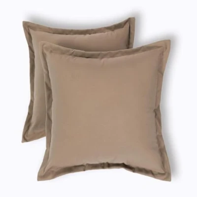 Image of HOMESCAPES Set of 2 Outdoor Cushions Waterproof, Plain Dark Beige Filled Garden Furniture Cushion, Hypoallergenic, Polyester Decorative Pillows for Indoor &amp; Patio, Benches Sofa 45 x45cm