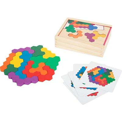 Image of Small Foot 11729 Lernspiel Holzpuzzle Hexagon, Formenpuzzle aus Holz, Förderung der Farb und Formerkennung, ab 3 Jahre geometry Toys, Black