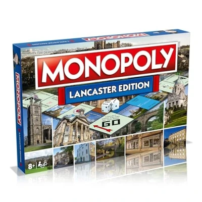 Image of Winning Moves Lancaster Monopoly Board Game, Tour around the board, buy, sell and trade your way to success, makes a great gift for ages 8 plus