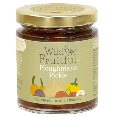 Image of Wild &amp; Fruitful Ploughmans Pickle 210g Jar Crunchy Vegetable with Sweet Sauce Hand Made in Cumbria