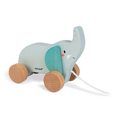 Image of Janod Walk Along Wooden Elephant Pull Toy Early Learning and Years Toys Teaches Motor Skills Imagination Wwf Partnership Fsc Certified from The Age Of 1, J08609, White