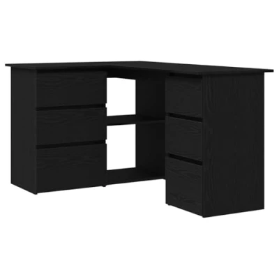 Image of vidaXL Modern Black Oak Corner Desk with Large Storage Space Stylish Saving L shaped Design, Ideal for Home Offices and Study Use, 145 x 100 76 cm Workplace Furniture