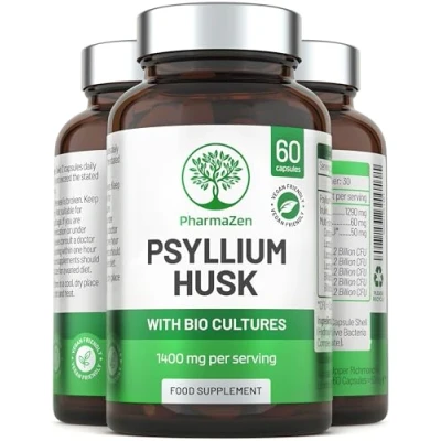 Image of Psyllium Husks Capsules with Probiotics High Fibre Supplement 1400mg Soluble Fiber Tablets Strength 60 Pure Husk &amp; 6B Acidophilus Probiotic Complex for Digestive Support
