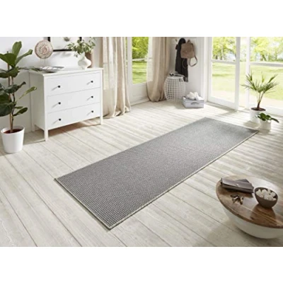 Image of BT Carpet Nature Runner Indoor and Outdoor Loop Kitchen Non Slip Flat Weave Short Pile Wool Look Fineloop Rug for Hallway, Kitchen, Garden, Patio, Bathroom Silver, 80 x 350 cm