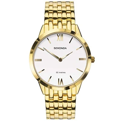 Image of Sekonda Mens Gold Plated White Dial Analogue Wrist Watch 1610