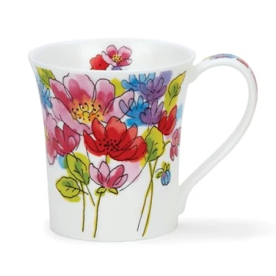 Image of DUNOON Jura Fine Bone China Mug 0.2 Litre Inky Florals (Pink)