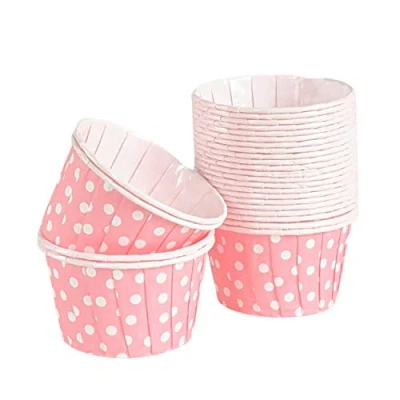 Image of Cups &amp; Cases 48 Pack Pink White Pleated Baking Standard Size Cupcake