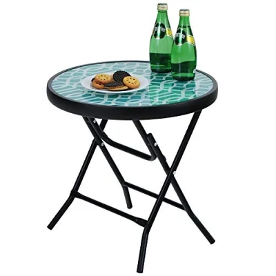 Image of PHI VILLA Folding Side Table, Foldable Coffee Outdoor Garden Small Round Patio Table Turquoise