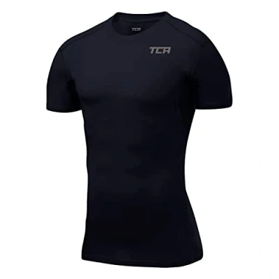 Image of TCA Boys&#039; HyperFusion Compression Base Layer Top Short Sleeve Under Shirt Navy Blazer, 8 10 Years