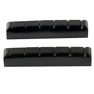 Image of Musiclily Pro Urea Resin Plastic Slotted 44mm Electric Guitar Les Paul Nuts Flat Bottom for 6 string LP Style Guitar, Black(Set of 2)