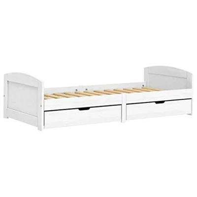 Image of vidaXL Day Bed IRUN, Sofa with 2 Drawers, Guest for Living Room Bedroom, Sleeper Storage, White 90x200 cm Solid Wood Pine