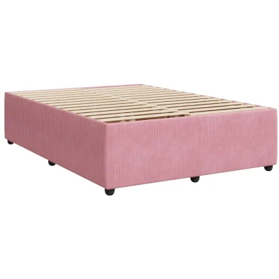 Image of vidaXL Double Bed Frame Pink Velvet Upholstry 140x200 cm Sturdy Pine Wood and Slats Bedroom Mattress Base