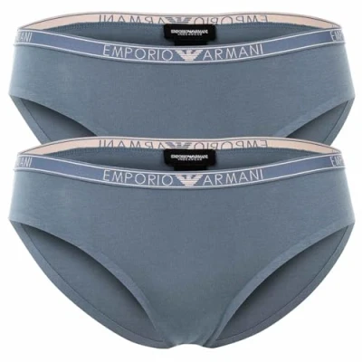 Image of Emporio Armani Women&#039;s Essential Studs Logo 2 Pack Brief Underwear, Tempesta, M