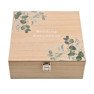 Image of Widdop &amp; Co Wooden Wedding Day Keepsake Box with Floral Design 24cm x 10cm Natural Finish and Hinged Lid Mr Mrs Décor Memory for Gifts
