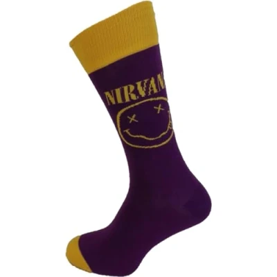 Image of Mazeys Mens Classic Officially Licensed Rock Socks Size 7 to 11 (Nirvana Happy Purple)