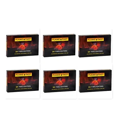 Image of Flamefast Firelighters Starter Blocks, Quick Start, Eco Barbecue, Wood Burner, Open Fire 6 Packs of 24 (144 firelighters)
