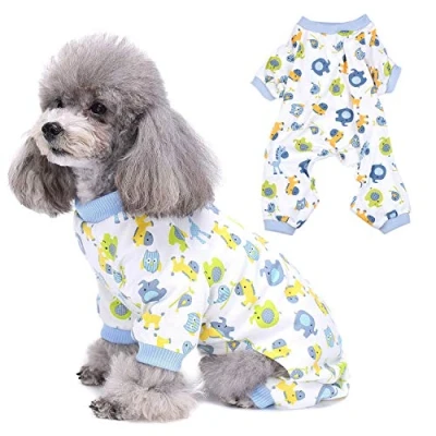 Image of Zunea Small Dog Pyjamas Puppy Girl Boy Pjs Pet Cat Pajamas Sleeping Clothes Cute Horse Printed Cotton Overalls Chihuahua Jumpsuit Doggie Outfit with Legs for Summer Autumn Blue S