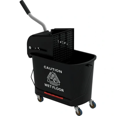 Image of HOMCOM 20L Mop Bucket with Wringer and Handle, on Wheels for Floor Cleaning, Separate Dirty Clean Water, Black