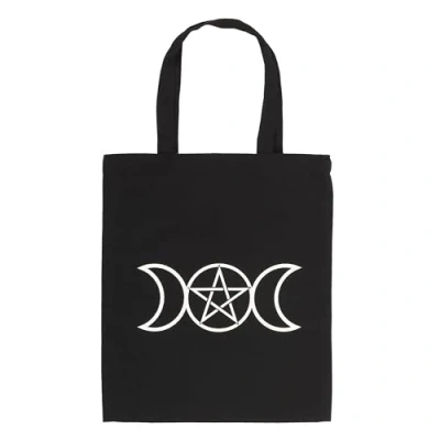 Image of Something Different Wholesale Wiccan Tote Bag Goddess Symbol Shopper, Lunar Phase Carryall, Pagan Triple Moon Handbag, Witchcraft Cotton