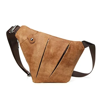 Image of FANDARE Anti theft Sling Chest Pack for Men Genuine Leather Crossbody Shoulder Bag Segmented Crossover Backpack Business Travel Cycling Camping Hiking One Strap Daypack Waterproof Light Brown