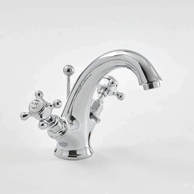 Image of Milano Elizabeth Traditional Mono Basin Mixer Tap Crosshead Handles Chrome White