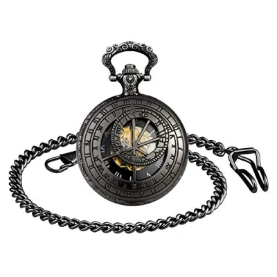 Image of MICGIGI Unisex Mechanical Hand Wind Pocket Watch 12 Constellations Skeleton Fob Watches with Chain
