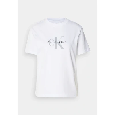 Image of Calvin Klein Jeans HERO Classic Monologo C NECK Print Tshirt, Women&#039;s, Size: XXS, Brilliant white