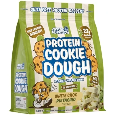 Image of Applied Nutrition Protein Cookie Dough 1kg High Snack, Over 22g of Per Serving, Ready to Eat Low Calorie, Healthy Treat (1kg 25 Servings) (White Choco Pistachio)