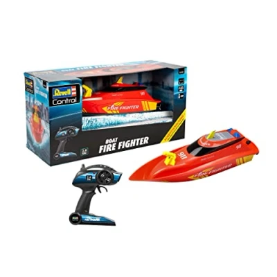 Image of Revell Control 24141 Remote Fireboat With Precise 2.4 GHz Control, Water Cannon, 2 Powerful Electric Motors, Li Ion Battery, Channel, Propellers Start Only in Water, 35cm length