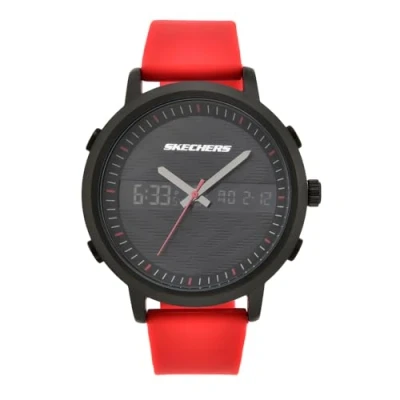 Image of Skechers Watch For Men, Anadigi Movement With Silicone, Leather Or Stainless Steel Strap, Red and Graphite, 48MM
