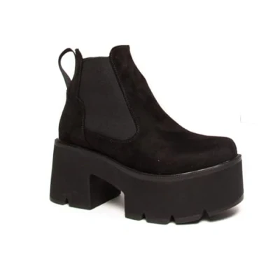 Image of LAMODA Women&#039;s Tough Love Chunky Platform Ankle Boot in Black Suede, Casual Boots with elastic gusset, Comfortable Ladies Vegan
