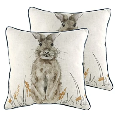 Image of Evans Lichfield Oakwood Hare Cushions (Twin Pack) Multicolour Viscose Size 43 cm x