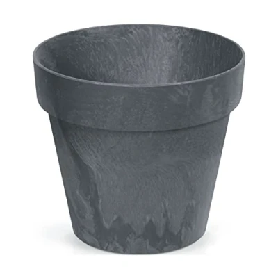 Image of Prosperplast Beton Effect Cube Planter for Indoor and Outdoor Use UV Resistant Round Plastic (Diameter 300 mm) Anthracite, Ø 300mm