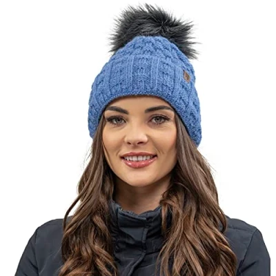 Image of Vivisence Winter Womens Elegant Hat with Pom Soft Fleece Lining for Ladies Warm and Comfortable Perfect Cold Days Everyday Wear, Jeans,UNI