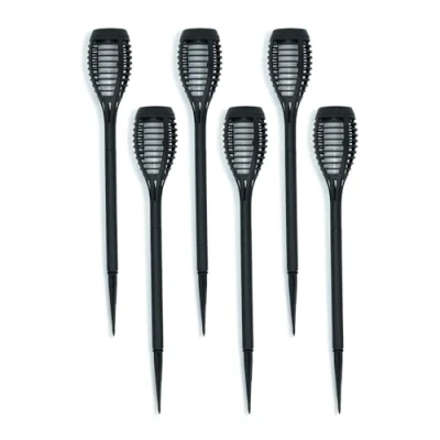 Image of Pack of 6 Solar Powered Black Spike Lights with Flame Effect, Stake Light for Outdoor Garden Path