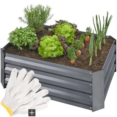 Image of TecTake® Raised Garden Bed with 140L Capacity, Weather Resistant Planter in Durable Galvanised Steel Open Base, Ideal for Vegetables, Herbs, Flowers 80 x 60 30 cm