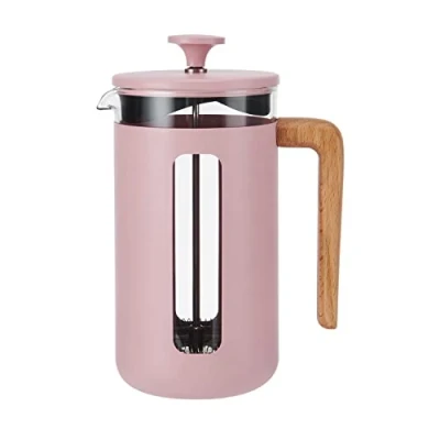 Image of La Cafetière Pisa Cafetière, 8 Cup/1L, Heat Resistant Borosilicate Glass and Stainless Steel with Easy Grip Plunger, Large French Press Coffee Maker for Loose Tea Ground Coffee, Pink