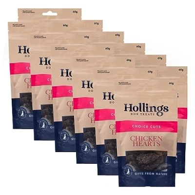 Image of Hollings Chicken Hearts Dog Treats, 100% Natural Air Dried Treats for Adult Dogs, Grain Free &amp; High in Protein 60g (Pack of 12)