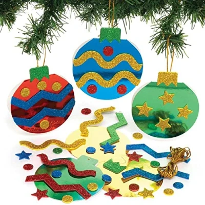 Image of Baker Ross FE911 Christmas Bauble Card Kits Pack of 8, Making Kit for Kids, Make Your Own Cards, Ideal Festive Arts and Crafts Project,Assorted Colours
