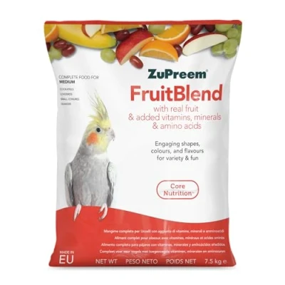 Image of ZuPreem Fruitblend Complete Bird Food suitable for Cockatiels, Lovebirds, Small Conures, Quakers and other Medium Birds 7.5kg