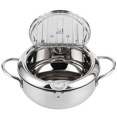 Image of Tempura deep Fryer, Japanese Frying Pot with Lid and Oil Filter Kitchen Tools(L 24cm)(Large 24cm)